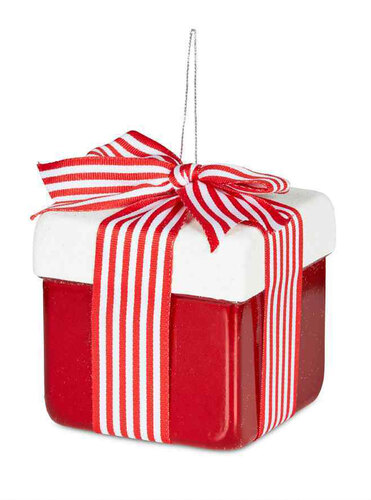 10cm Hanging Red & White Christmas Giftbox Decoration