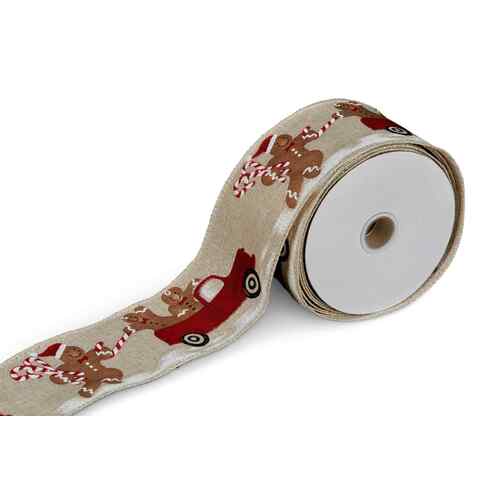910cm Christmas Ribbon Roll with Car Gingerbread Men Pattern