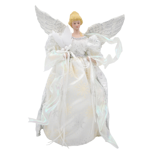 White & Silver Angel Tree Topper 34cm