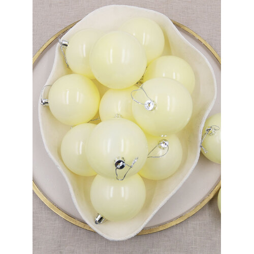 Pastel Yellow Christmas Baubles 80mm Pearl 24 & 48 Packs