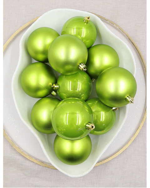APPLE GREEN Christmas Baubles 80mm 24 Pack Pearl Matt