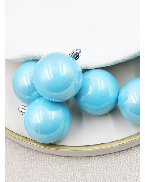 Baby Blue Christmas Baubles 70mm Pearl 6 Pack