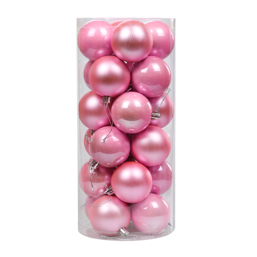 Baby Pink Christmas Baubles 80mm Pearl Matt 24 Pack