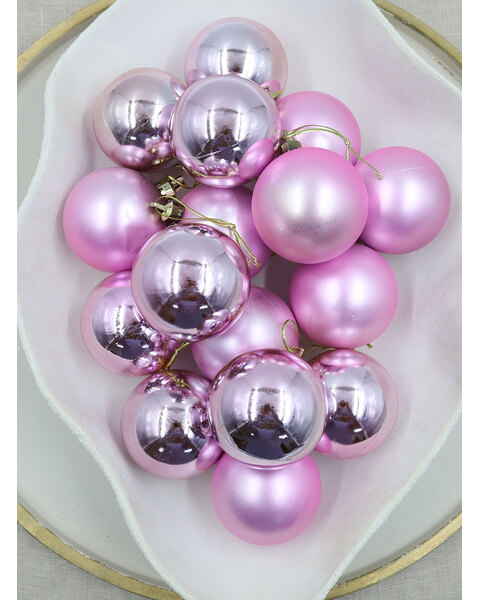 Baby Pink Christmas Baubles 60mm Gloss Matt 16 Pack