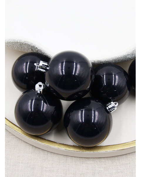 Black Christmas Baubles 70mm Pearl 6 Pack