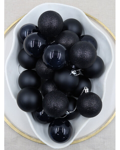 Black Christmas Baubles 60mm Pearl Matt Glitter 48 Pack