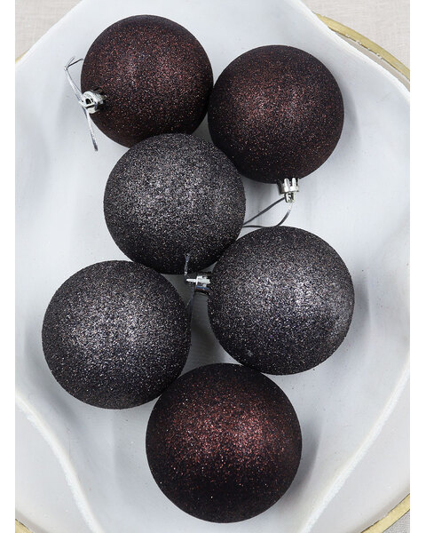 Brown Christmas Baubles 80mm Glitter 6 Pack