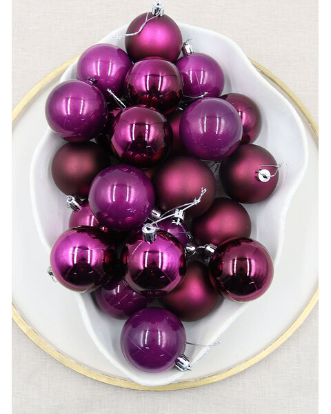 BURGUNDY Christmas Baubles 80mm Gloss Pearl Matt 24 Pack