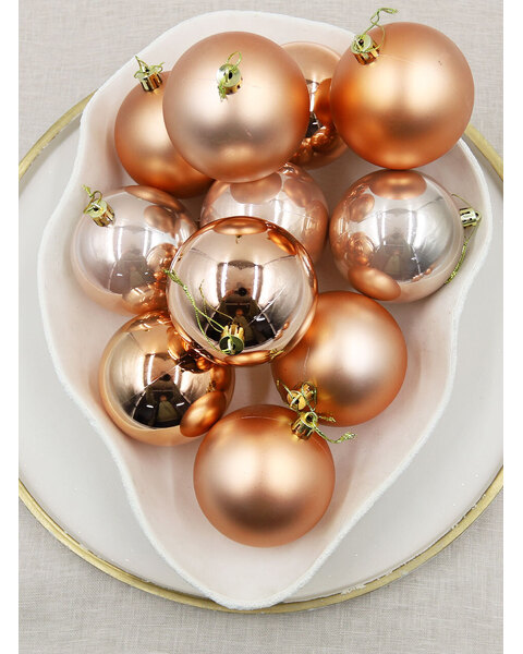 Copper Christmas Baubles 80mm Gloss Pearl Matt 48 Pack