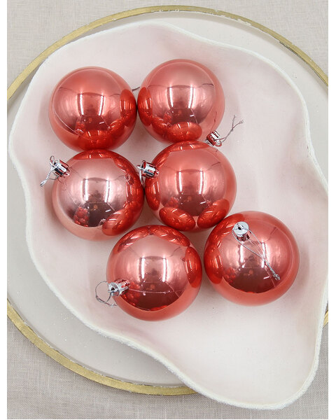 CORAL Christmas Baubles 70mm Pearl 6 Pack
