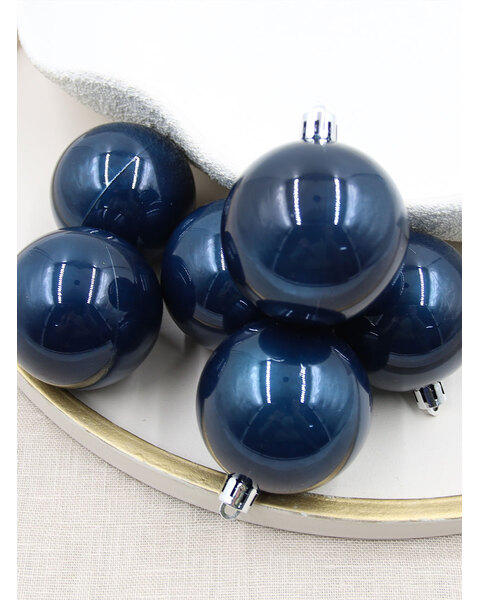 Dark Blue Christmas Baubles 60mm Pearl 6 Pack