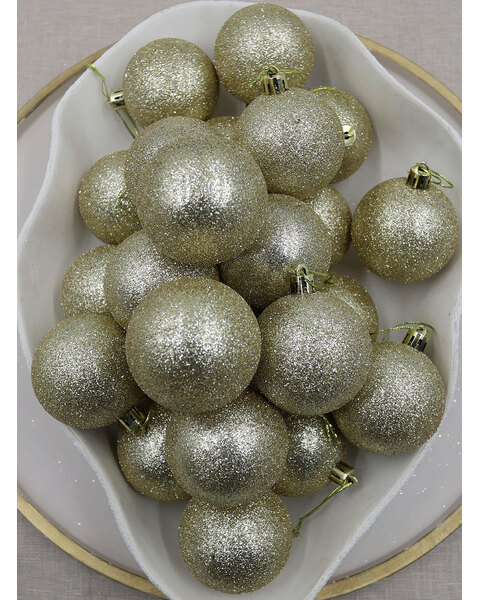 Gold Christmas Baubles 60mm Glitter 24 Pack