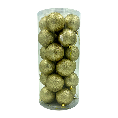 Gold Christmas Baubles 80mm Glitter 24 Pack