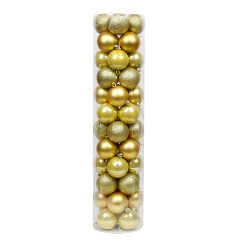 Gold Christmas Baubles 60mm Pearl Matt Glitter 48 Pack
