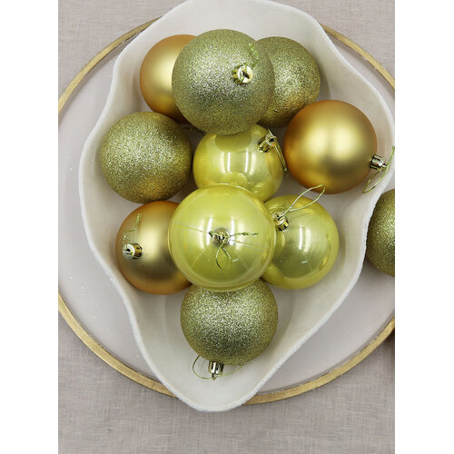 Gold Christmas Baubles 80mm Pearl Matt Glitter