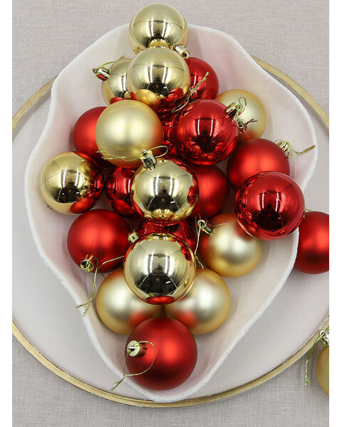 Gold/Red Christmas Baubles 70mm 24 Pack