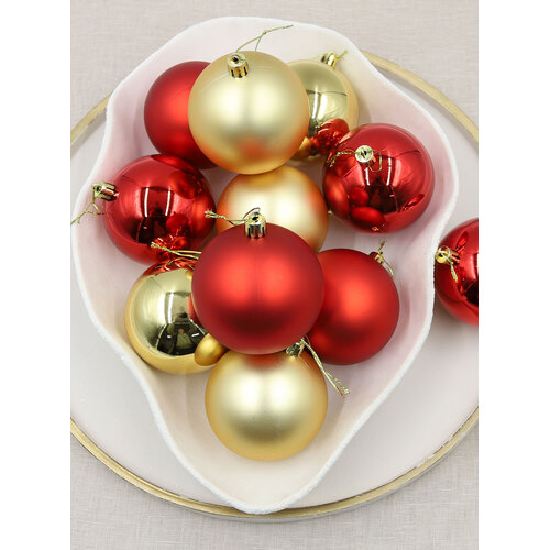 Gold/Red Christmas Baubles 80mm Pearl Matt 24 Pack
