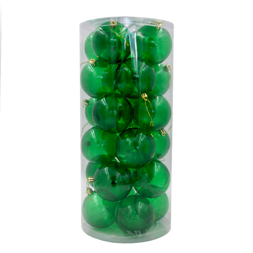 Green Clear Christmas Baubles 80mm 24 Pack