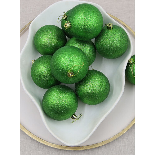 Green Christmas Baubles 80mm Glitter 24 Pack