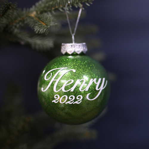 Personalised Green Christmas Bauble 80mm