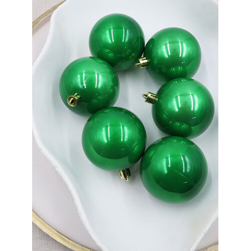 Green Christmas Baubles 60mm Pearl 6 Pack