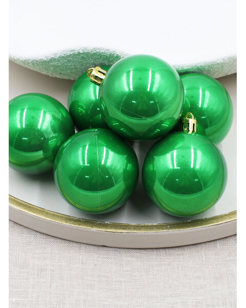 Green Christmas Baubles 70mm Pearl 6 Pack