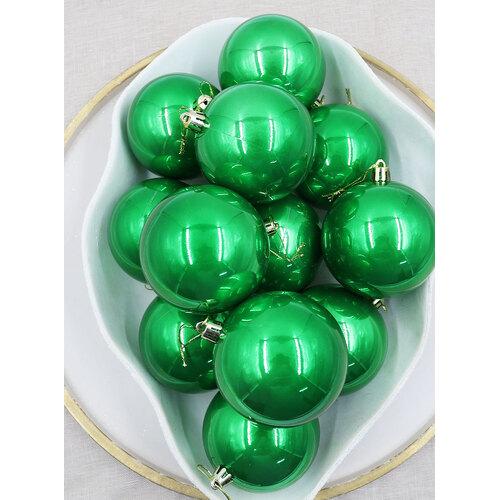 Green Christmas Baubles 80mm Pearl 24 & 48 Packs