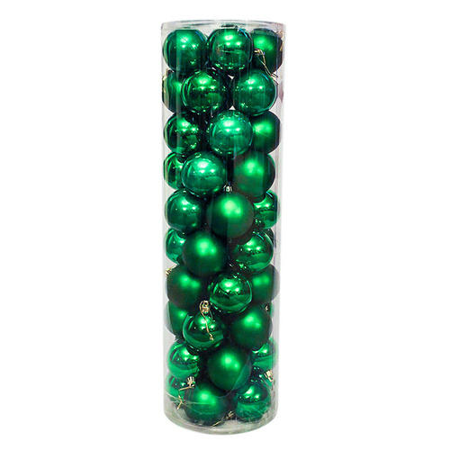 GREEN 70mm Christmas Baubles Gloss Pearl Matt 48 Pack