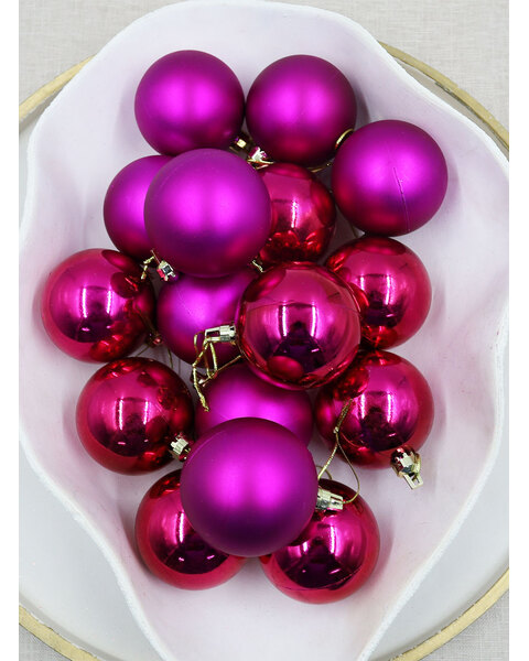 Hot Pink Christmas Baubles 60mm Gloss Matt 16 Pack