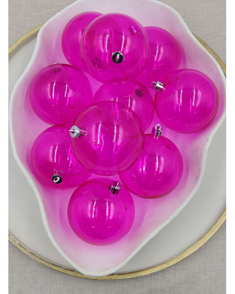 Hot Pink Christmas Baubles 80mm 24 & 48 Packs Clear