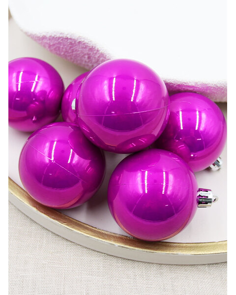 Hot Pink Christmas Baubles 70mm 6 Pack Pearl
