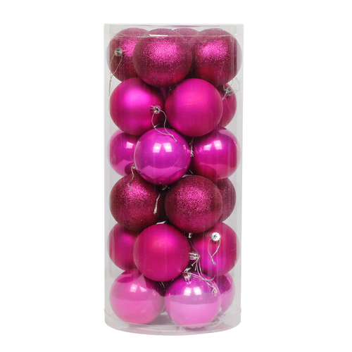 Hot Pink Christmas Baubles 60mm 24 Pack