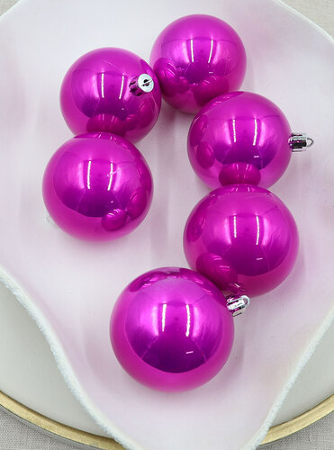 Hot Pink Christmas Baubles 80mm Pearl 6 Pack