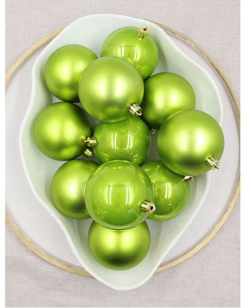 LIME GREEN Christmas Baubles 80mm Pearl Matt 24 & 48 Packs