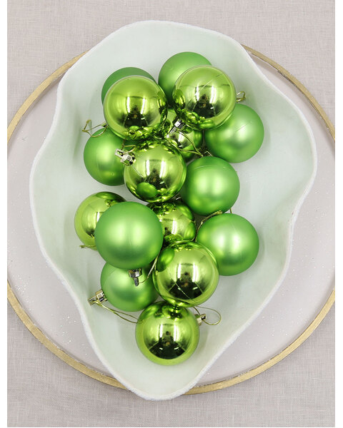 APPLE GREEN 60mm Christmas Baubles Gloss Matte 16 Pack