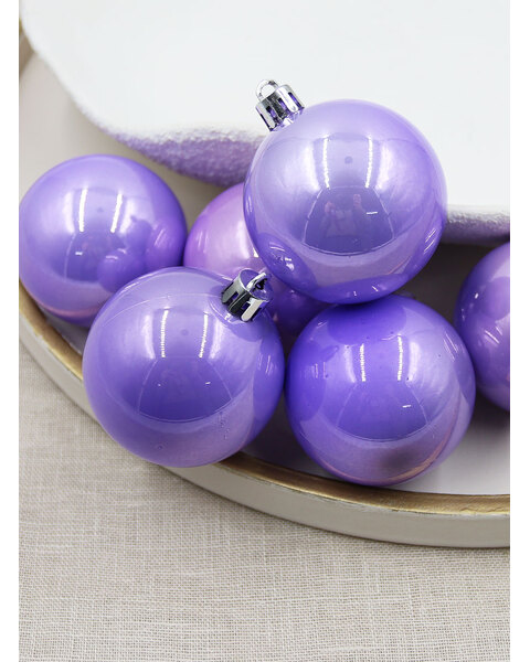 Light PURPLE Christmas Baubles 60mm Pearl 6 Pack