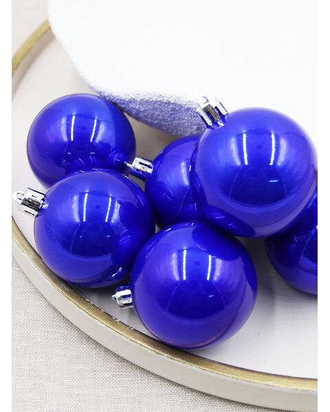 Royal Blue Christmas Baubles 60mm Pearl 6 Pack