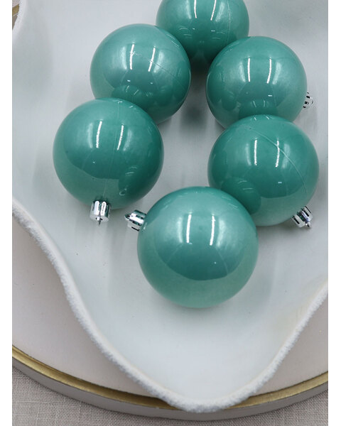 Mint Christmas Baubles 70mm Pearl 6 Pack