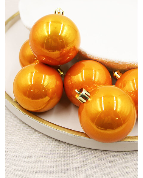 Orange Christmas Baubles 60mm 6 Pack Pearl