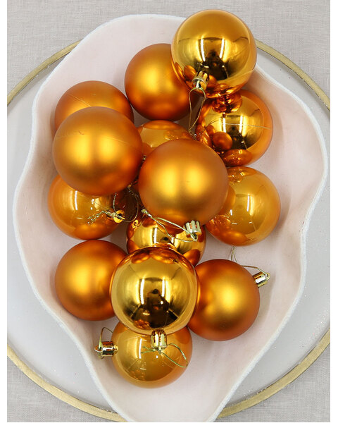 Orange Christmas Baubles 70mm 24 Pack Gloss Pearl Matt