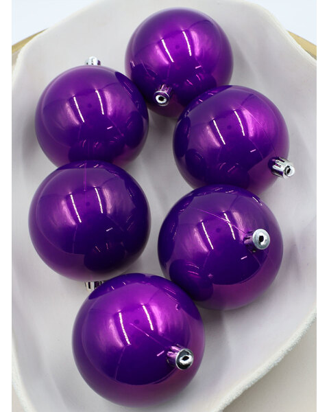 PURPLE Christmas Baubles 60mm Pearl 6 Pack