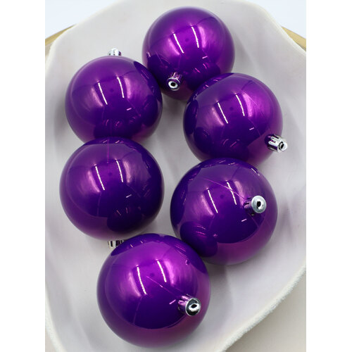 Purple Christmas Baubles 80mm Pearl 6 Pack