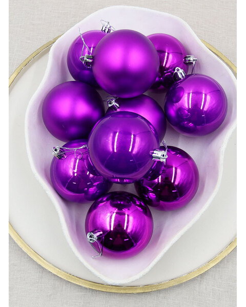 PURPLE Christmas Baubles 70mm Gloss Pearl Matt