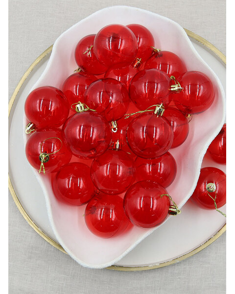 Red Clear Christmas Baubles 70mm 24 Pack