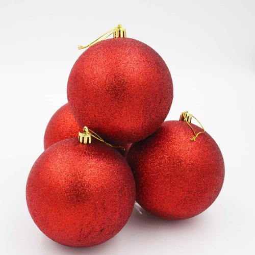 RED  100mm   Christmas Baubles   -  Glitter