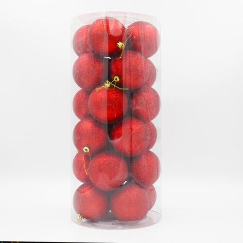 Red Christmas Baubles 60mm Glitter 24 Pack