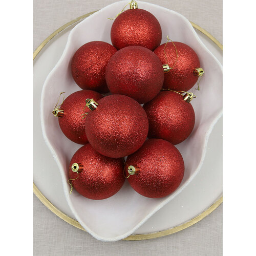 RED 80mm  Christmas Baubles 48 Pack Glitter