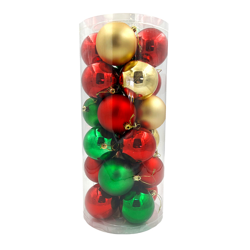 RED GOLD & GREEN Christmas Baubles 80mm Gloss Matt 24 Pack