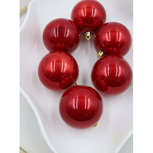 Red Christmas Baubles 60mm Pearl 6 Pack