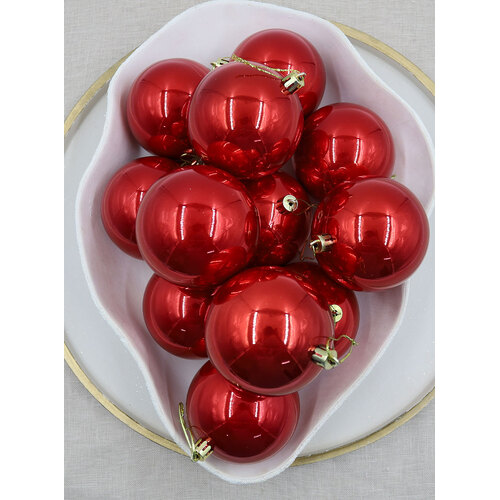 Red Christmas Baubles 80mm Pearl 48 Pack